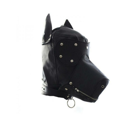 Ple'sur Locking Lace-up Faux Leather Dog Hood Mask With Zipper Mouth Black | SexToy.com