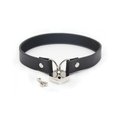 Ple'sur Pvc Collar With Heart Lock & Key Black | SexToy.com