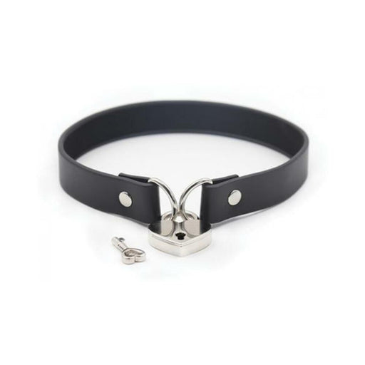 Ple'sur Pvc Collar With Heart Lock & Key Black | SexToy.com