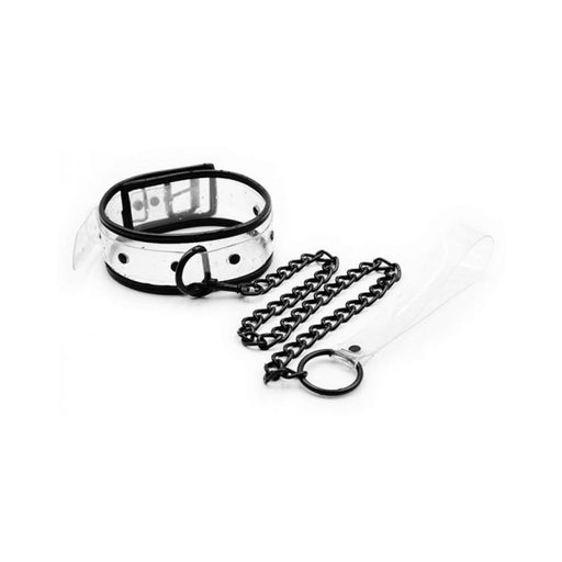 Ple'sur Pvc Contrast-piping D-ring Collar & Leash Clear/black | SexToy.com