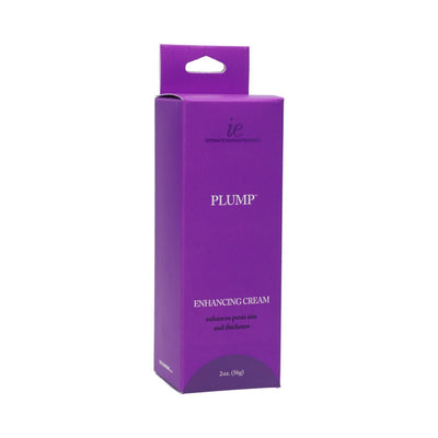 Purple box packaging of Plump Enhancing Cream for Men 2oz with product details and branding visible.