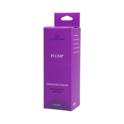 Purple box packaging of Plump Enhancing Cream for Men 2oz with product details and branding visible.