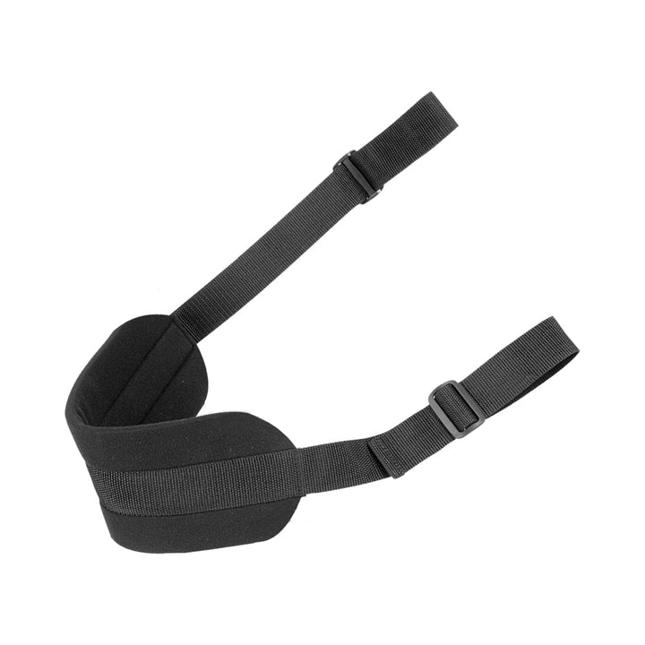 Black plus size adjustable doggie style strap with padded support and secure buckles.