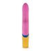 Pink silicone dolphin vibrator with yellow base and blue accent, featuring ergonomic design and control buttons.