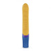 Yellow silicone G-spot vibrator with ribbed shaft and blue handle featuring control buttons.