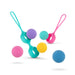 Multicolor PMV20 Vita Kegel Ball Set with flexible holders and six silicone balls in purple, turquoise, yellow, pink, and blue.