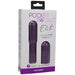 Packaging of Pocket Rocket Elite rechargeable silicone vibrator with removable textured sleeve in purple by Doc Johnson