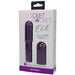 Packaging of Pocket Rocket Elite rechargeable silicone vibrator with removable textured sleeve in purple by Doc Johnson.