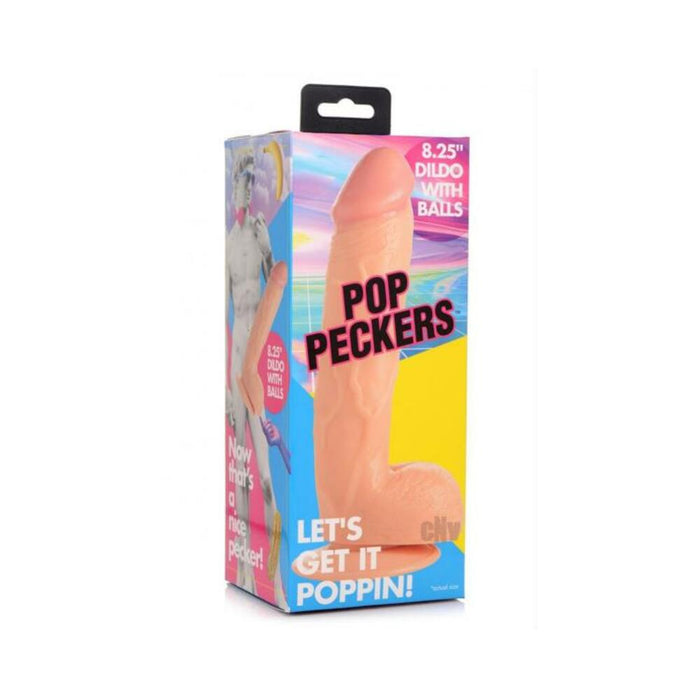 Pop Peckers Dildo W/balls 8.25 Light - SexToy.com