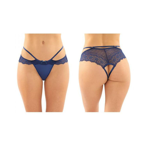 Posey Strappy Lace And Microfiber Crotchless Panty 6-pack L/xl Navy | SexToy.com