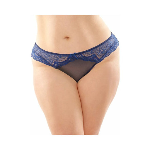 Posey Strappy Lace And Microfiber Crotchless Panty 6-pack Q/s Navy - SexToy.com