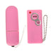 Compact pink wireless bullet vibrator with matching remote control featuring power and mode buttons.