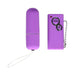 Compact purple bullet vibrator with wireless remote control featuring two buttons and a keychain attachment.