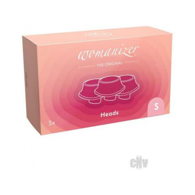 Womanizer 3-pack replacement stimulation heads in rose pink packaging, size small, for premium device maintenance.
