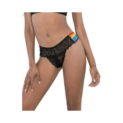 Pride Lace Rainbow Side Straps Panty Black O/s - SexToy.com
