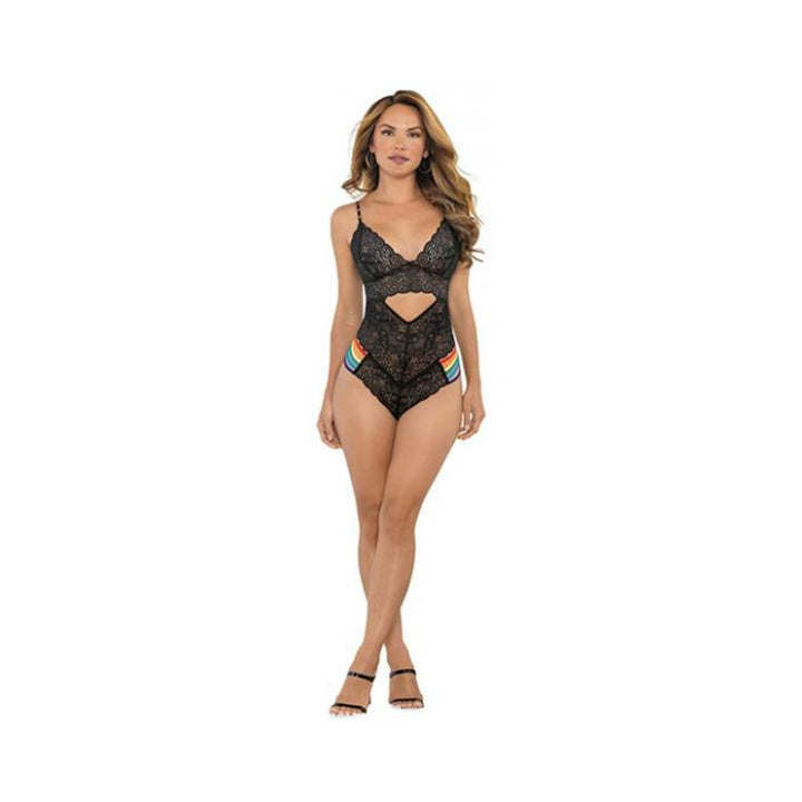 Pride Lace Teddy W/rainbow Side Straps Black S/m - SexToy.com