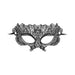 Black lace Venetian-style half mask with intricate floral patterns and ribbon ties for secure wear.