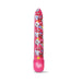 Pink 7-inch vibrator with colorful pop art lips and "Kiss Me!" text design, featuring a smooth classic shape.