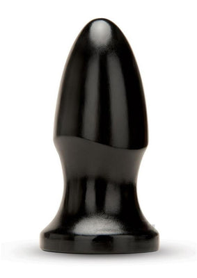Smooth black bullet-shaped plug with tapered tip and flared base for safe and comfortable use.