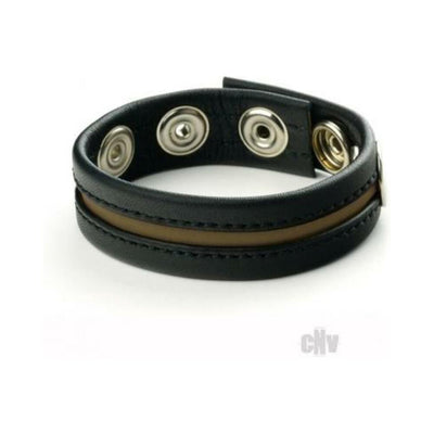 Black and green leather strap with three metal snap fasteners, designed for adjustable fit.