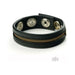 Black and green leather strap with three metal snap fasteners, designed for adjustable fit.