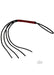 Prowler Red and Black heavy duty flogger with braided handle and five black tails on white background.