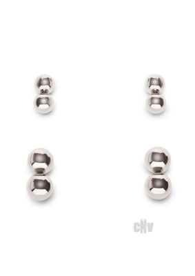 Set of four polished silver magnetic orbs in two different sizes for gentle stimulation and grip.