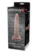 Packaging of Prowler Red Ultra Cock 7.5 realistic dildo in caramel color with suction cup base against a brick wall background.