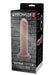 Packaging of Prowler Red Ultra Cock 8 Caramel realistic dildo with suction cup and lifelike details against a brick wall background.