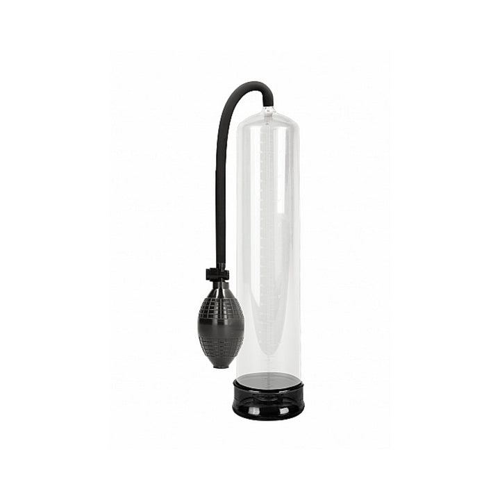Transparent XL vacuum pump with black hand-held squeeze bulb and flexible hose for controlled pressure.