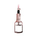 Rose gold clitoral and nipple pump hand pump with ergonomic handle and attached pink tubing on white background.