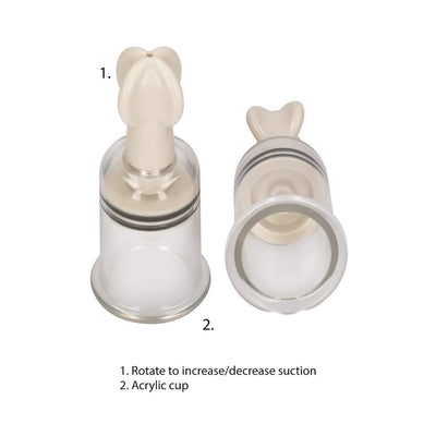 Medium-sized transparent acrylic nipple suction cups with adjustable twist tops for customizable suction.