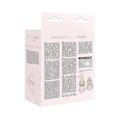 Pumped medium nipple suction set packaging showing product details and usage instructions in multiple languages.