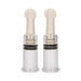 Pair of small transparent nipple suction cups with beige twist tops for adjustable pressure.