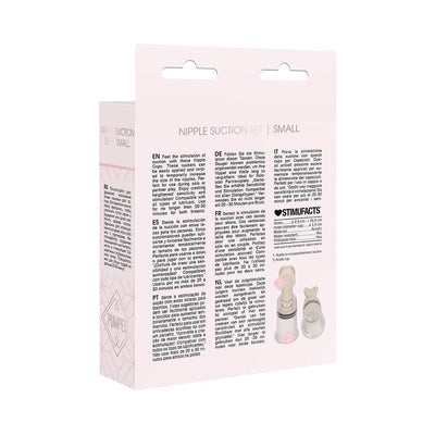 Pumped Nipple Suction Set Small in rose packaging showing product details and usage instructions on the back.