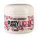 Small white jar of Doc Johnson Pussy Licker strawberry flavored oral sex gel with pink and red label design.