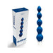 Blue VeDO Quaker Anal Vibe with graduated beads and white base next to its matching product box.