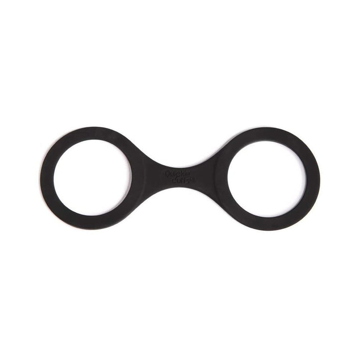 Black flexible silicone cuffs with two connected loops designed for adjustable wrist fit.