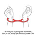 Illustration of flexible red Quickie Cuffs securing two wrists together, highlighting ease of use and comfort.