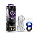 Blush Quickie Kit with clear textured stroker sleeve and three colored cock rings in black, blue, and clear.