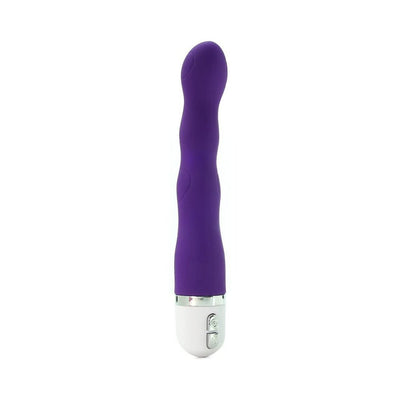 VeDO Quiver Mini Vibe in indigo with textured silicone shaft and white base with control buttons.