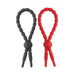 Two silicone cock ties in red and black with adjustable bead design on white background
