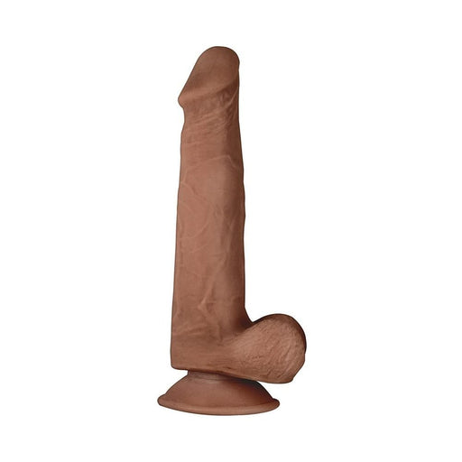 Brown dual layered dildo with suction cup base and realistic veined texture, 7.5 inches long.