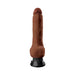 Realistic brown vibrator with pronounced head, textured shaft, and suction-cup base for hands-free use.