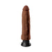 Realistic 10-inch brown vibrator with textured shaft and suction cup base for hands-free use.