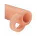 Beige stretchy Real Feel Enhancer XL extension sleeve with open-ended tip and integrated ball strap.