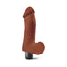 Brown lifelike vibrator with realistic texture and black dial base on white background.