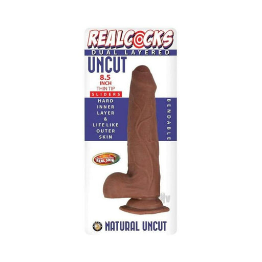 Realcocks Dual Layered Uncut Slider Thin Tip 8.5 In. Brown | SexToy.com