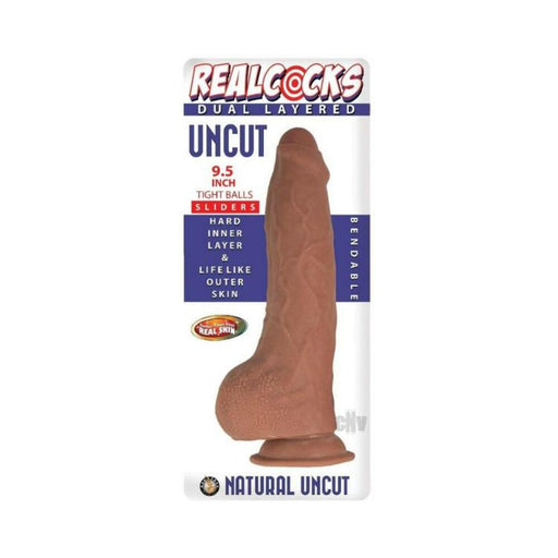 Realcocks Dual Layered Uncut Slider Tight Balls 9.5 In. Brown | SexToy.com