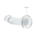 Crystal clear non-realistic dildo with suction cup base for hands-free use, 6.7 inches long.